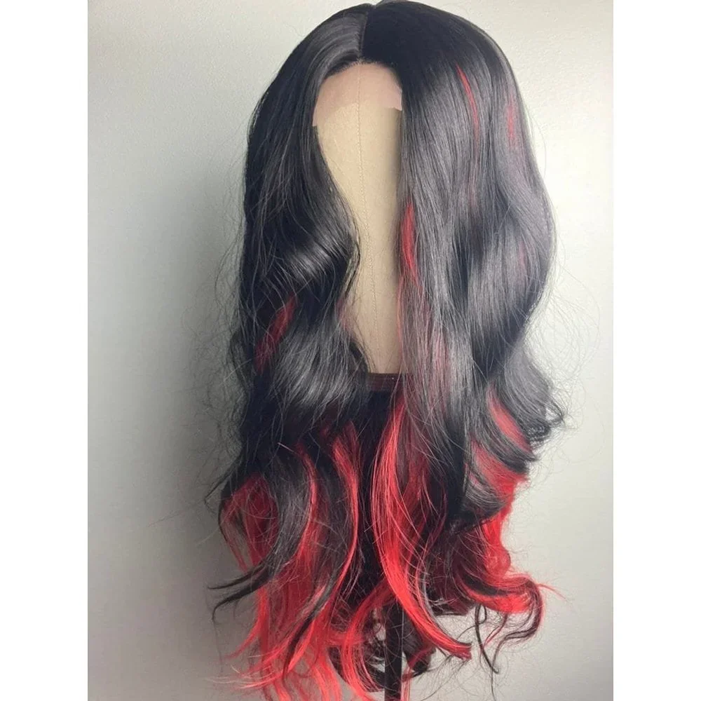 Black With Red Wig,Highlight Wig